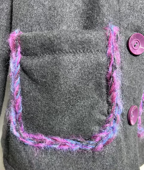 close up of a pocket with yarn trim