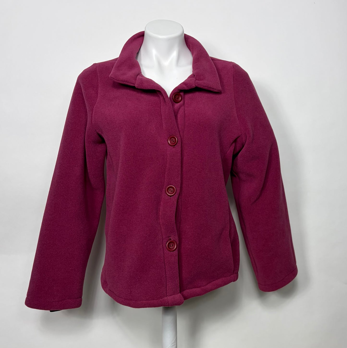 mauve rose polar fleece jacket with collar and buttons down front