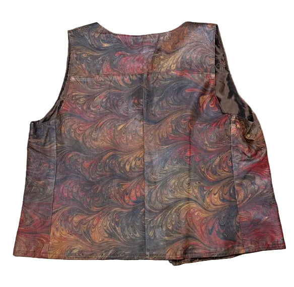 Marbled leather vest laid out flat