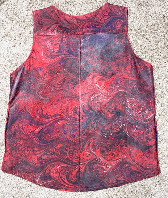 Large Leather Vest in Red & Navy