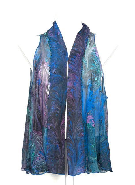 One Size Hand-Marbled Silk Chiffon Vest – Rich Jewel Tones