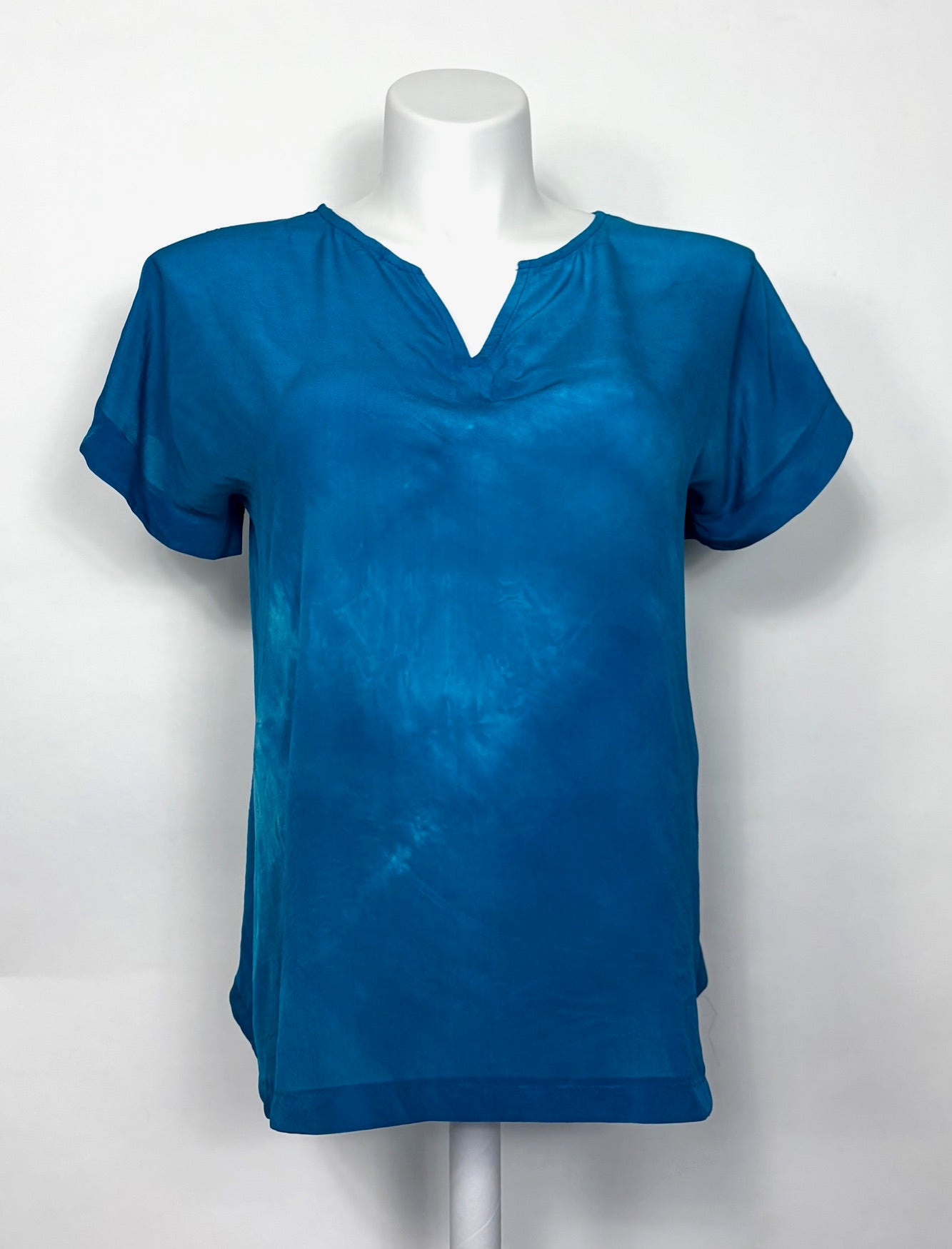 Hand-Dyed Silk Tee in Brilliant Turquoise — L/XL — One of a Kind