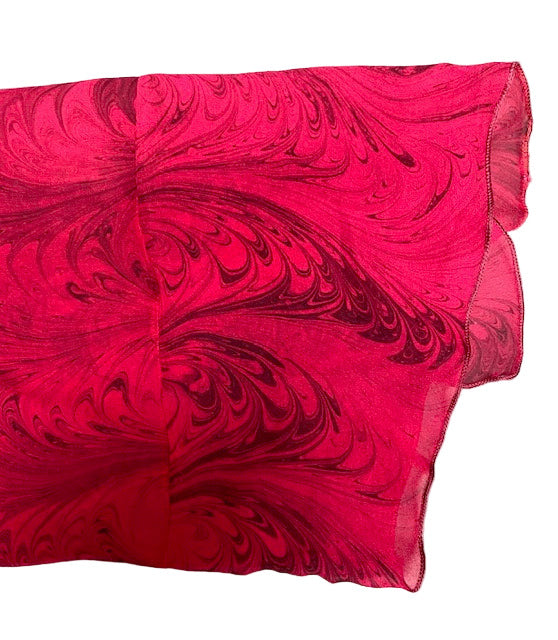 Sleeve detail of red / black marbled jacket