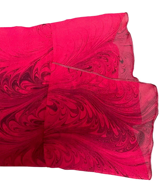 Back Sleeve detail of red/black marbled silk jacket