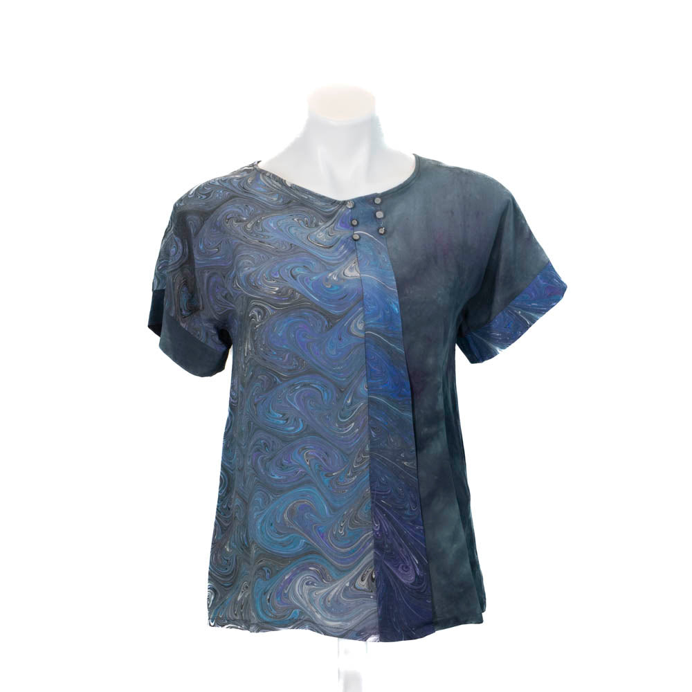 dyed silk top with marbled accent pieces in the front