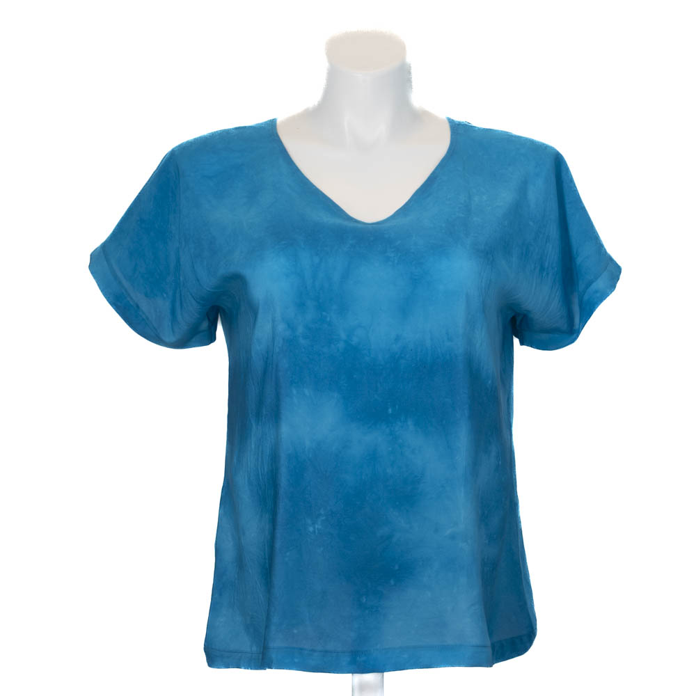 hand dyed silk tee in brilliant turquoise