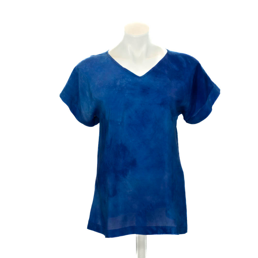 royal blue hand dyed silk shirt
