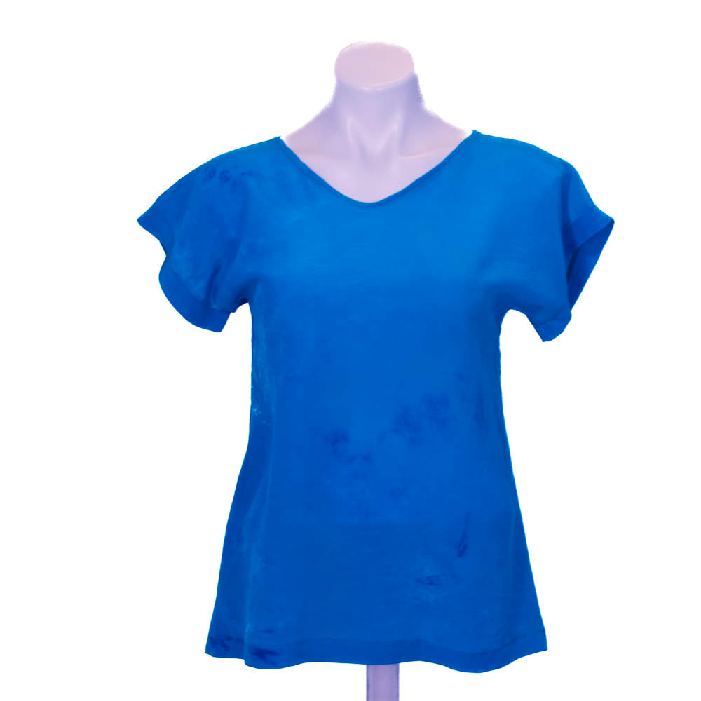 silk hand dyed shirt in brilliant turquoise