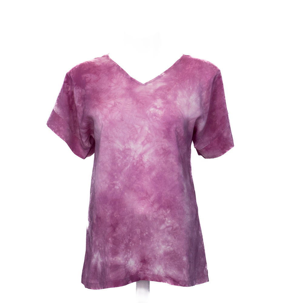 Rosy Mauve hand dyed silk t-shirt on a white background