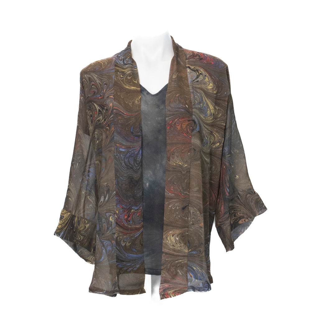 Picture of sheer kimono styles jacket marbled in browns