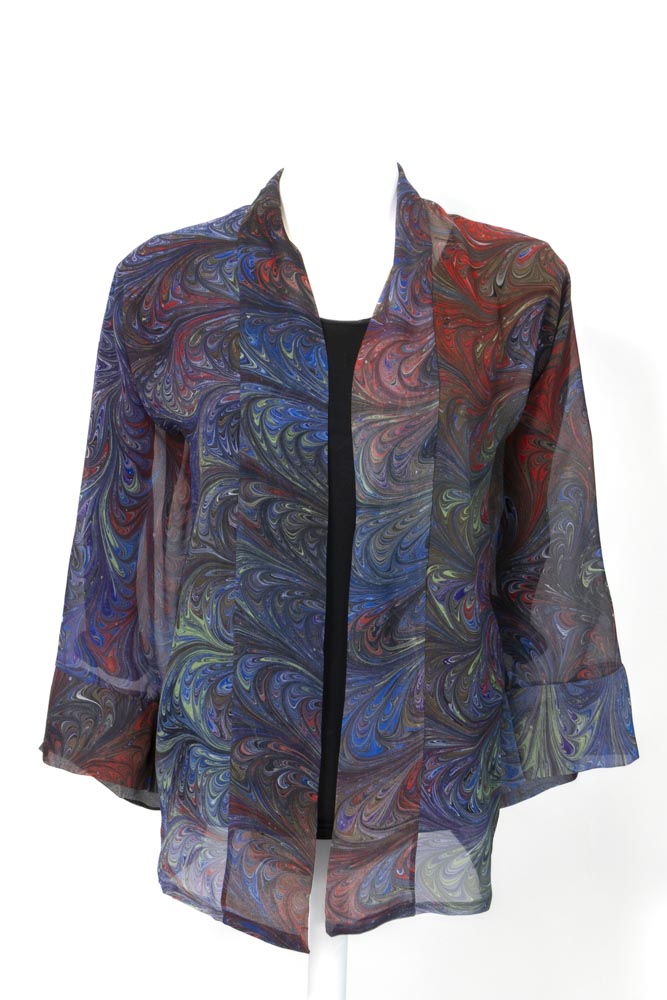 sheer hand marbled  jacket in dark multicolors