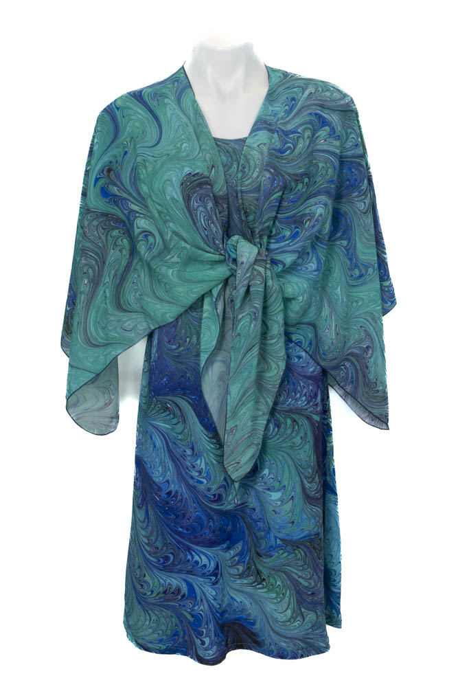 Ocean Blues Silk Crepe Wrap One Size