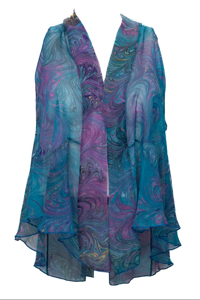 teal sheer vest with pink and gold highlights