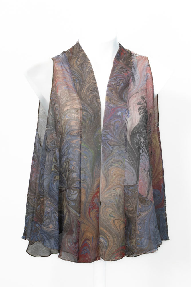 marbled silk chiffon vest in brown and gray ones
