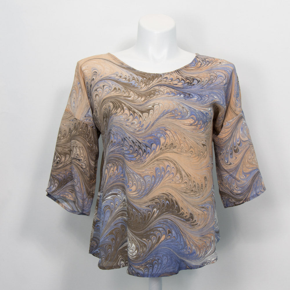 relaxed fit summer top marbled in browns and greys. Round neck. Half sleeve. One of a kind.