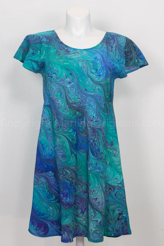 L/XL Bias-cut Short Dress Ocean Blues