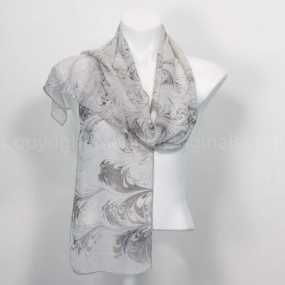 Ivory and Grey Chiffon Scarf 10" x 64"