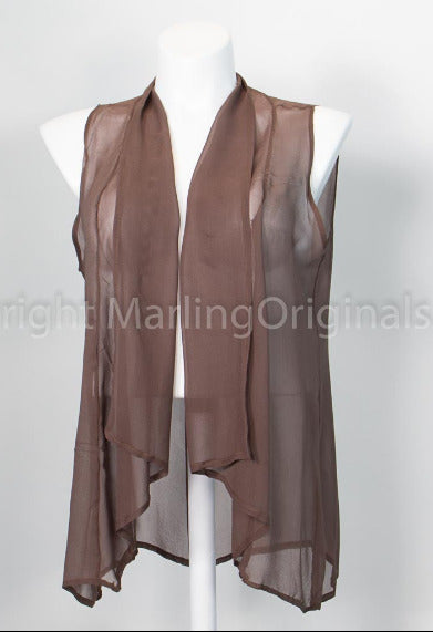 sheer flowing vest in deep chocolate silk chiffon