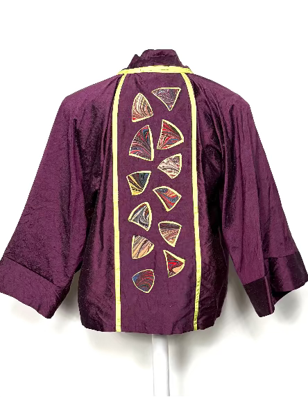 back of dupioni silk jacket with marbled silk inlay pieces