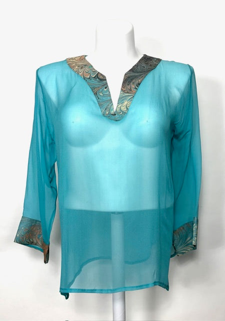 LXL Sheer Silk Chiffon Top Aqua