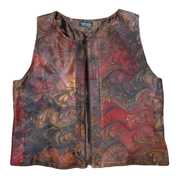 Marbled leather vest  laid flat