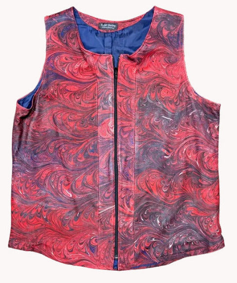 Marbled red and navy marbled leather vest