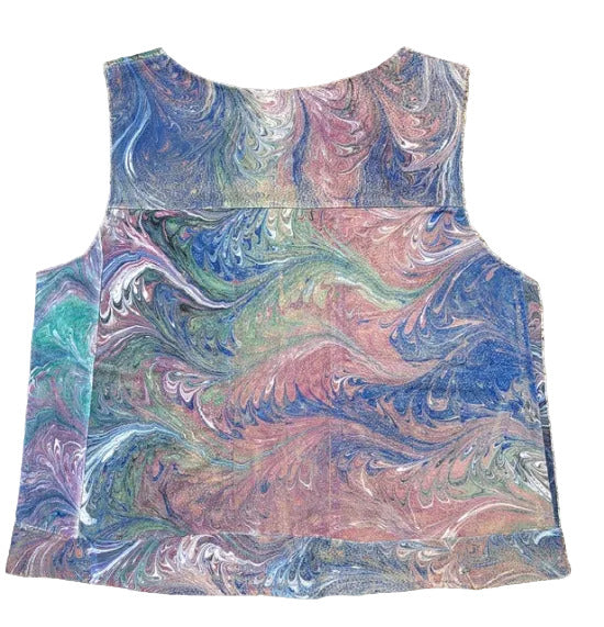 Multicolored marbled leather vest back