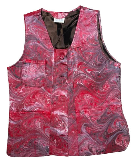 Red and gray marbled leather vest 