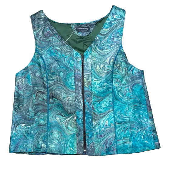 Teal and brown marbled leather vest 