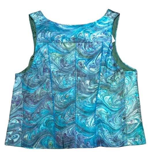Teal and brown marbled leathered vest