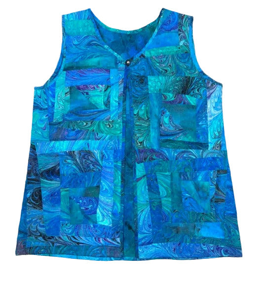 Blue marbled quilted vest 