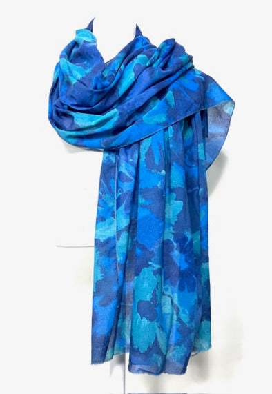 Blue patterned scarf on a white background
