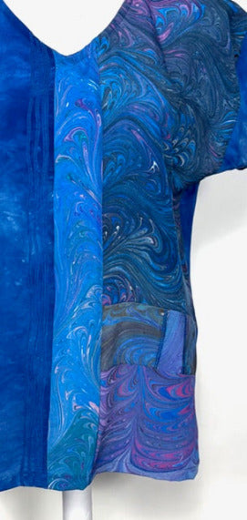 Close up of the detail on the left side of this marbled silk top