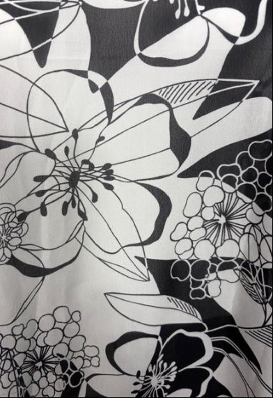 Close up of large black and white floral graphic pattern
