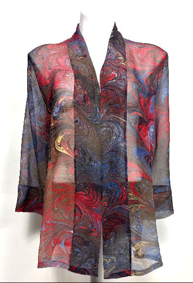 marbled silk kimono jacket in color brown and red colors