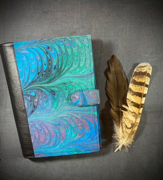 Marbled Silk & Leather Journal in Rich Jewel Tones