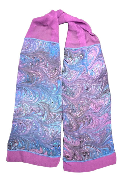 Purple and blue marbled scarf on a white background