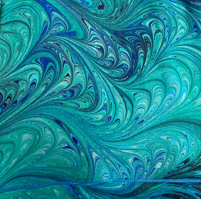 Marbled Silk Chiffon Sheer Scarf 16" x 78" Soft Emerald Colors