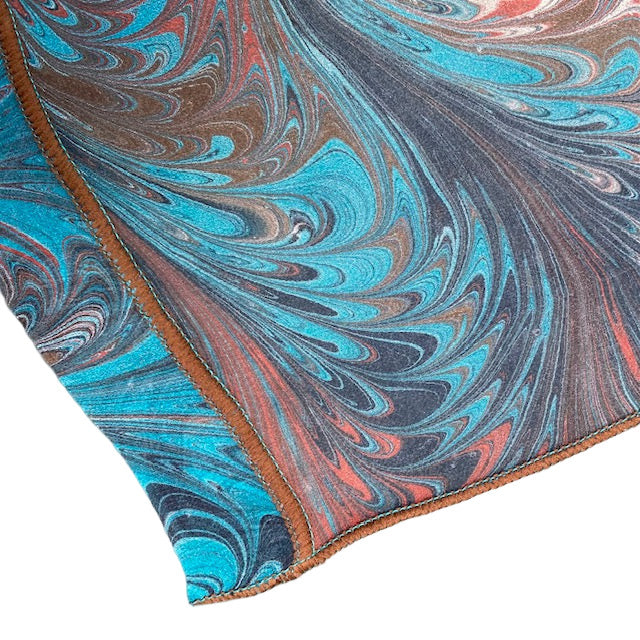 Marbled silk scarf stitching and edge detail 