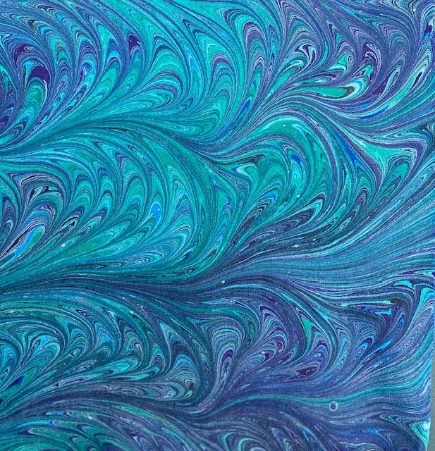 Marbled Silk Sheer Chiffon Scarf Ocean Colors 13" x 75"