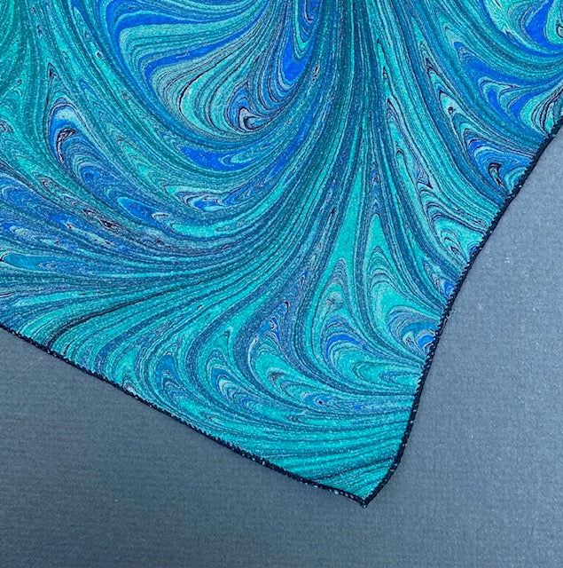 Marbled Silk Sheer Chiffon Scarf Ocean Colors 13" x 75"