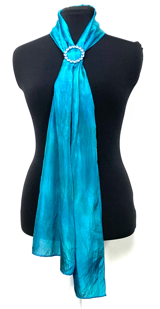 Rich Teal Dyed Silk Scarf 10" x 66'