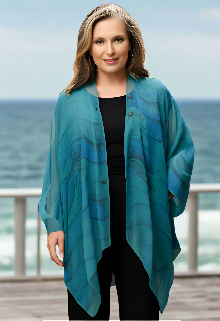 Flowing Wrap Jacket One Size in Summer Turquoise