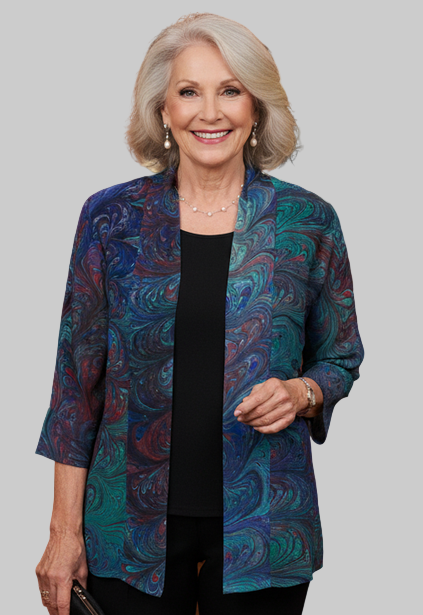 Marbled Silk Sheer Jacket in Purple Primaries One Size