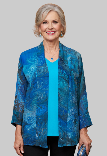 Deep Turquoise Blue Sheer Kimono Jacket One Size