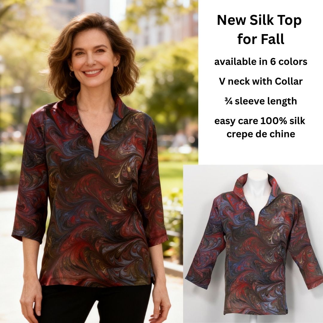 Marbled Silk Blouse with Collar