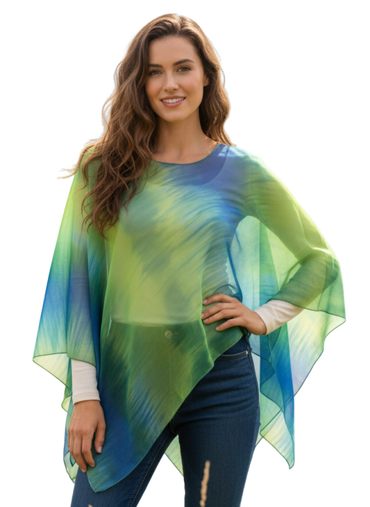 Sheer Abstract Poncho Lime/Blue One Size