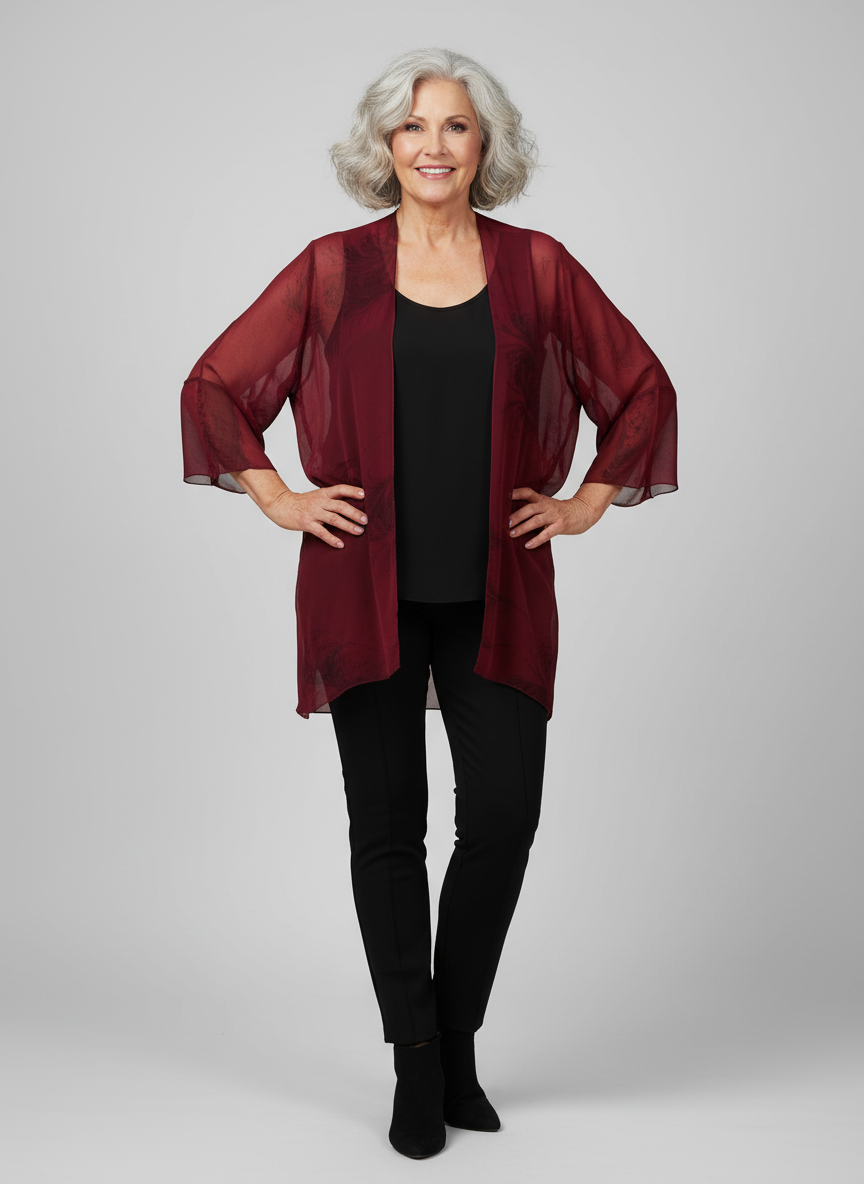 Marbled Sheer Jacket in Red and Black One Size