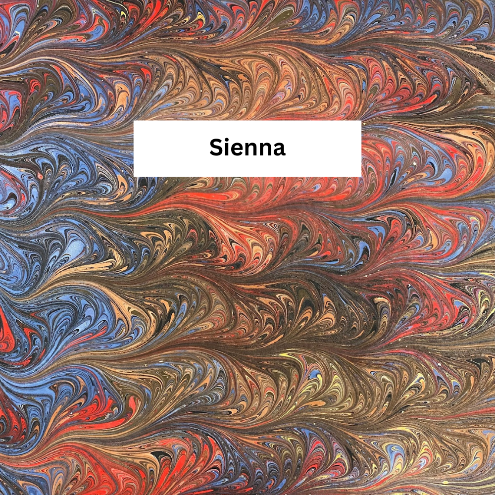 Marbled pattern with swirling colors and 'Sienna' text overlay
