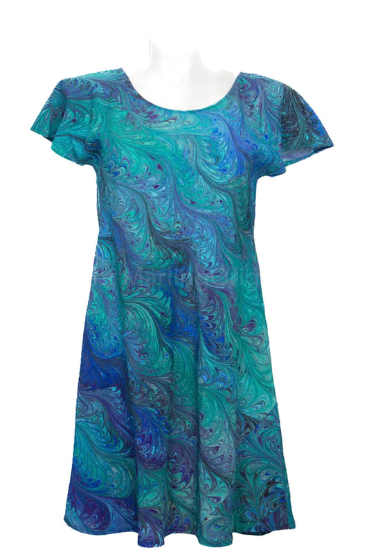 L/XL Bias-cut Short Dress Ocean Blues
